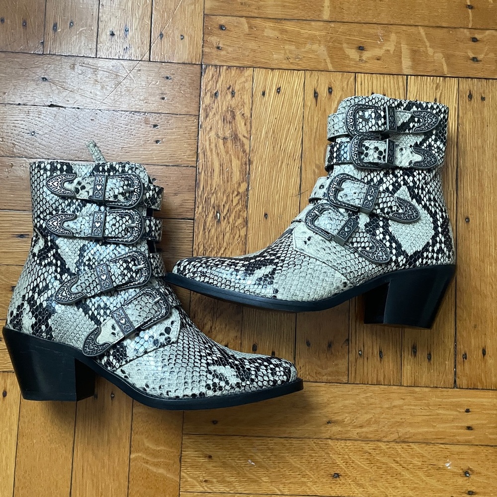 Twinset Milano Snakeskin with Side Buckles Ankle Boots
